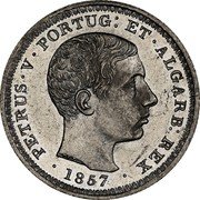 Portugal 500 Reis 1857 KM# 498 Kingdom Decimal coinage PETRUS V PORTUG ET ALGARB REX 1858 coin obverse Portugal 500 Reis 1857 KM# 498 Kingdom Decimal coinage PETRUS V PORTUG ET ALGARB REX 1858 coin obverse