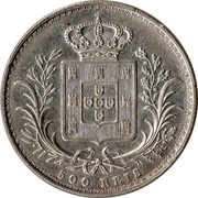 Portugal 500 Reis Crowned coat of arms 1888 KM# 509 500 REIS coin reverse Portugal 500 Reis Crowned coat of arms 1888 KM# 509 500 REIS coin reverse
