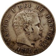 Portugal 500 Reis Carlos I 1899 KM# 535 CARLOS I REI DE PORTUGAL 1891 ALVES coin obverse Portugal 500 Reis Carlos I 1899 KM# 535 CARLOS I REI DE PORTUGAL 1891 ALVES coin obverse