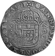 Portugal 500 Reis ND KM# 438.1 Kingdom Countermarked coinage Type IV coin obverse Portugal 500 Reis ND KM# 438.1 Kingdom Countermarked coinage Type IV coin obverse