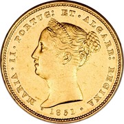 Portugal 5000 Reis 1851 KM# 475.2 Kingdom Decimal coinage 1851 MARIA II PORTUG ET ALGARB REGINA coin obverse Portugal 5000 Reis 1851 KM# 475.2 Kingdom Decimal coinage 1851 MARIA II PORTUG ET ALGARB REGINA coin obverse