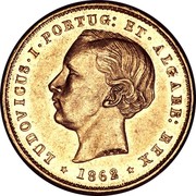 Portugal 5000 Reis 1862 KM# 508 Kingdom Decimal coinage LUDOVICUS I PORTUG ET ALGARB REX 1862 coin obverse Portugal 5000 Reis 1862 KM# 508 Kingdom Decimal coinage LUDOVICUS I PORTUG ET ALGARB REX 1862 coin obverse