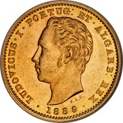 Portugal 5000 Reis 1889 KM# 516 Kingdom Decimal coinage LUDOVICUS I PORTUG ET ALGARB REX 1889 F.A.C. coin obverse Portugal 5000 Reis 1889 KM# 516 Kingdom Decimal coinage LUDOVICUS I PORTUG ET ALGARB REX 1889 F.A.C. coin obverse