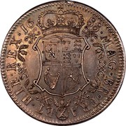 UK 60 Shillings 60 Shillings 1688 Proof. Struck in 1828 by Matthew Young X# 21 ET HIB REX 16 88 MAG BR FRA coin reverse UK 60 Shillings 60 Shillings 1688 Proof. Struck in 1828 by Matthew Young X# 21 ET HIB REX 16 88 MAG BR FRA coin reverse