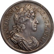 UK 60 Shillings James VII Restrike 1688 Minted in 1828 IACOBVS II DEI GRATIA coin obverse UK 60 Shillings James VII Restrike 1688 Minted in 1828 IACOBVS II DEI GRATIA coin obverse