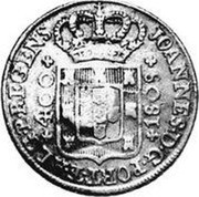 Portugal 600 Reis ND KM# 26.2 Portuguese Administration Countermarked coinage (1887 Decree) JOANNES D G PORTEALG P REGENS 400 1809 coin obverse Portugal 600 Reis ND KM# 26.2 Portuguese Administration Countermarked coinage (1887 Decree) JOANNES D G PORTEALG P REGENS 400 1809 coin obverse