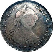Portugal 600 Reis ND KM# 26.1 Portuguese Administration Countermarked coinage (1887 Decree) CAROLUS III DEI GRATIA 1776 coin obverse Portugal 600 Reis ND KM# 26.1 Portuguese Administration Countermarked coinage (1887 Decree) CAROLUS III DEI GRATIA 1776 coin obverse