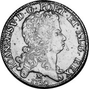 Portugal 8 Escudos (Dobra) 1730 KM# 222.7 Kingdom Milled coinage IOANNES V D G PORT ET ALG REX M 1730 coin obverse Portugal 8 Escudos (Dobra) 1730 KM# 222.7 Kingdom Milled coinage IOANNES V D G PORT ET ALG REX M 1730 coin obverse