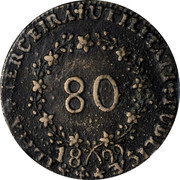 Portugal 80 Reis 1829 Cast from gun or bell metal with varying degrees of planchet thickness and porosity KM# 4.2 Terceira Island 80 1822 ILHA TERCEIRA UTULITATI PUBLICÆ coin reverse Portugal 80 Reis 1829 Cast from gun or bell metal with varying degrees of planchet thickness and porosity KM# 4.2 Terceira Island 80 1822 ILHA TERCEIRA UTULITATI PUBLICÆ coin reverse