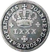Portugal 80 Reis (LXXX) ND KM# 315 Kingdom Milled coinage JOANNES D G PORT ET ALG P REGENS LXXX coin obverse Portugal 80 Reis (LXXX) ND KM# 315 Kingdom Milled coinage JOANNES D G PORT ET ALG P REGENS LXXX coin obverse