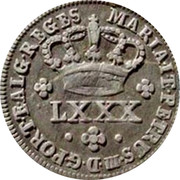Portugal 80 Reis (LXXX) ND KM# 265 Kingdom Milled coinage LXXX MARIA I ET PETRUS III D G PORT ET ALG REGES coin obverse Portugal 80 Reis (LXXX) ND KM# 265 Kingdom Milled coinage LXXX MARIA I ET PETRUS III D G PORT ET ALG REGES coin obverse