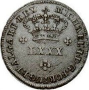 Portugal 80 Reis (LXXX) ND KM# 384 Kingdom Milled coinage LXXX MICHAEL I D G PORTUG ET ALGARB REX coin obverse Portugal 80 Reis (LXXX) ND KM# 384 Kingdom Milled coinage LXXX MICHAEL I D G PORTUG ET ALGARB REX coin obverse