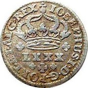 Portugal 80 Reis ND KM# 238.2 Kingdom Milled coinage IOSEPHUS I D G PORT ET ALG REX LXXX coin obverse Portugal 80 Reis ND KM# 238.2 Kingdom Milled coinage IOSEPHUS I D G PORT ET ALG REX LXXX coin obverse