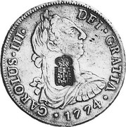 Portugal 870 Reis ND KM# 440.43 Kingdom Countermarked coinage (870 Reis) CAROLUS III DEI GRATIA 1774 coin obverse