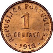 Portugal Centavo 1 Centavo 1918 KM# 565 REPUBLICA PORTUGUESA 1 CENTAVO 1920 coin obverse