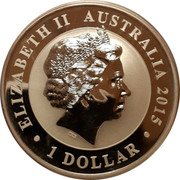 Australia Dollar Kookaburra 2015 P25 BU ELIZABETH II AUSTRALIA 2015 1 DOLLAR IRB coin obverse Australia Dollar Kookaburra 2015 P25 BU ELIZABETH II AUSTRALIA 2015 1 DOLLAR IRB coin obverse