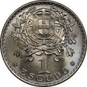 Portugal Escudo 1961 KM# 578 Republic 1 ESCUDO coin reverse Portugal Escudo 1961 KM# 578 Republic 1 ESCUDO coin reverse