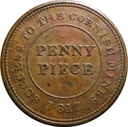 UK Penny Piece Cornwall - Cornish Mines 1812  SUCCESS TO THE CORNISH MINES PENNY PIECE 1812 coin reverse UK Penny Piece Cornwall - Cornish Mines 1812  SUCCESS TO THE CORNISH MINES PENNY PIECE 1812 coin reverse