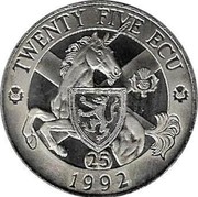 UK Twenty Five ECU Neptune and Europa 1992 X# 15 TWENTY FIVE ECU 1992 coin reverse UK Twenty Five ECU Neptune and Europa 1992 X# 15 TWENTY FIVE ECU 1992 coin reverse