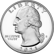 USA 1/4 Dollars Crossing the Delaware 2021 S Proof LIBERTY IN GOD WE TRUST coin obverse USA 1/4 Dollars Crossing the Delaware 2021 S Proof LIBERTY IN GOD WE TRUST coin obverse