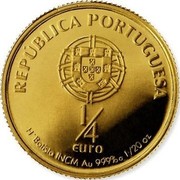 Portugal 1/4 Euro Saint Anthony of Lisbon 2007 KM# 826 REPÚBLICA PORTUGUESA 1/4 EURO H BATISTA INCM AU 999‰ 1/20 OZ 2007 coin obverse Portugal 1/4 Euro Saint Anthony of Lisbon 2007 KM# 826 REPÚBLICA PORTUGUESA 1/4 EURO H BATISTA INCM AU 999‰ 1/20 OZ 2007 coin obverse
