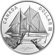 Canada 1 Dollar 100th Anniversary of Bluenose 2021 Proof CANADA DOLLAR 1921 2021 coin reverse Canada 1 Dollar 100th Anniversary of Bluenose 2021 Proof CANADA DOLLAR 1921 2021 coin reverse