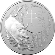 Australia 1 Dollar The Ox 2021  UNC 牛 YEAR OF THE OX 1OZ .999 AG BK coin reverse Australia 1 Dollar The Ox 2021  UNC 牛 YEAR OF THE OX 1OZ .999 AG BK coin reverse