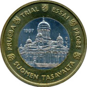 Finland 1 Euro Trial 1997 ESSAI PROBE SUOMEN TARAVALTA PRUEBA TRIAL 1997 coin obverse Finland 1 Euro Trial 1997 ESSAI PROBE SUOMEN TARAVALTA PRUEBA TRIAL 1997 coin obverse