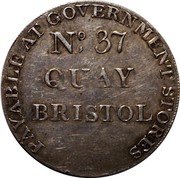 UK 1 Shilling Somersetshire - Bristol Quay Army ND (1811)  PAYABLE AT GOVERNMENT STORES NO. 37 QUAY BRISTOL coin reverse UK 1 Shilling Somersetshire - Bristol Quay Army ND (1811)  PAYABLE AT GOVERNMENT STORES NO. 37 QUAY BRISTOL coin reverse