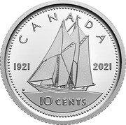 Canada 10 Cents 100th Anniversary of Bluenose 2021 Proof CANADA 10 CENTS 1921 2021 coin reverse Canada 10 Cents 100th Anniversary of Bluenose 2021 Proof CANADA 10 CENTS 1921 2021 coin reverse