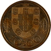 Portugal 10 Escudos 1961  Essai KM# Pn242 Republic PROVA 10$00 coin reverse Portugal 10 Escudos 1961  Essai KM# Pn242 Republic PROVA 10$00 coin reverse