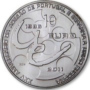 Portugal 10 Euro 25th Anniversary of EU Membership of Portugal and Spain 2011 KM# 808 XXV ANIVERSÁRIO DA ADESÃO DE PORTUGAL E ESPANHA À UNIÃO EUROPEIA 1986 10 EURO 2011 INCM coin reverse Portugal 10 Euro 25th Anniversary of EU Membership of Portugal and Spain 2011 KM# 808 XXV ANIVERSÁRIO DA ADESÃO DE PORTUGAL E ESPANHA À UNIÃO EUROPEIA 1986 10 EURO 2011 INCM coin reverse
