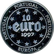 Portugal 10 Euro Aviation 1997 Proof 10 EURO 1997 PORTUGAL PORTUGAL PORTUGAL EUROPA 0.999 coin obverse