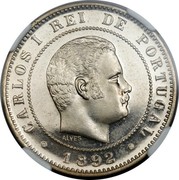 Portugal 10 Reis Carlos I Pattern 1892  Proof Pattern KM# Pn187 CARLOS I REI DE PORTUGAL 1892 coin obverse Portugal 10 Reis Carlos I Pattern 1892  Proof Pattern KM# Pn187 CARLOS I REI DE PORTUGAL 1892 coin obverse