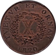 Portugal 10 Reis Joao VI Pattern 1820  KM# Pn51 TVRTVR ET ORNAT X 1820 coin reverse Portugal 10 Reis Joao VI Pattern 1820  KM# Pn51 TVRTVR ET ORNAT X 1820 coin reverse
