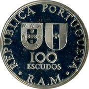 Portugal 100 Escudos Autonomy of Madeira 1981 Proof KM# 5a REPÚBLICA PORTUGUESA R.A.M. 100 ESCUDOS coin obverse Portugal 100 Escudos Autonomy of Madeira 1981 Proof KM# 5a REPÚBLICA PORTUGUESA R.A.M. 100 ESCUDOS coin obverse