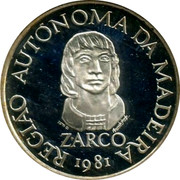 Portugal 100 Escudos Autonomy of Madeira 1981 Proof KM# 5a REGIÃO AUTÓNOMA DA MADEIRA ZARCO INCM 81 MANUELA ARANHA 1981 coin reverse Portugal 100 Escudos Autonomy of Madeira 1981 Proof KM# 5a REGIÃO AUTÓNOMA DA MADEIRA ZARCO INCM 81 MANUELA ARANHA 1981 coin reverse