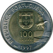 Portugal 100 Escudos Lisbon World Expo '98 1997 KM# 693 REPUBLICA PORTUGUESA 100 ESCUDOS 1997 INCM VITOR SANTOS coin obverse Portugal 100 Escudos Lisbon World Expo '98 1997 KM# 693 REPUBLICA PORTUGUESA 100 ESCUDOS 1997 INCM VITOR SANTOS coin obverse