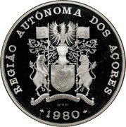 Portugal 100 Escudos Regional Autonomy of the Azores 1980 Proof KM# 44a REGIAO AUTONOMA DES ACORES 1980 coin reverse Portugal 100 Escudos Regional Autonomy of the Azores 1980 Proof KM# 44a REGIAO AUTONOMA DES ACORES 1980 coin reverse