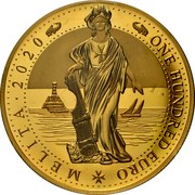 Malta 100 Euro (Melita - National Personification) ONE HUNDRED EURO MELITA 2020 coin reverse Malta 100 Euro (Melita - National Personification) ONE HUNDRED EURO MELITA 2020 coin reverse