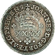 Portugal 100 Reis Countermarked issue over 1/2 Tostao Portugal ND (1887)  JOANNES D G PORTEALG P REGENS XXXX coin reverse Portugal 100 Reis Countermarked issue over 1/2 Tostao Portugal ND (1887)  JOANNES D G PORTEALG P REGENS XXXX coin reverse