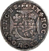 Portugal 100 Reis Countermarked issue over 3 Vintens Portugal ND (1887)  IN HOC SIGNO VINCES coin obverse Portugal 100 Reis Countermarked issue over 3 Vintens Portugal ND (1887)  IN HOC SIGNO VINCES coin obverse