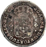 Portugal 100 Reis Countermarked issue over 3 Vintens Portugal ND (1887)  JOANNES D G P PORTUAGALLE STALG coin reverse Portugal 100 Reis Countermarked issue over 3 Vintens Portugal ND (1887)  JOANNES D G P PORTUAGALLE STALG coin reverse