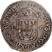 Portugal 100 Reis (Tostao) Filipe II ND KM# 6a PHILIPPVS D G REX PORTVGALIA L - ·:· coin obverse Portugal 100 Reis (Tostao) Filipe II ND KM# 6a PHILIPPVS D G REX PORTVGALIA L - ·:· coin obverse