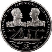 Portugal 1000 Escudos 100th Anniversary of Portuguese Oceanographic Expeditions 1997 Proof KM# 695a CENTENÁRIO DAS EXPEDIÇÕES OCEANOGRÁFICAS ALBERTO I CARLOS I YACHT AMÉLIA 1896 EXPO'98 1897 coin reverse Portugal 1000 Escudos 100th Anniversary of Portuguese Oceanographic Expeditions 1997 Proof KM# 695a CENTENÁRIO DAS EXPEDIÇÕES OCEANOGRÁFICAS ALBERTO I CARLOS I YACHT AMÉLIA 1896 EXPO'98 1897 coin reverse