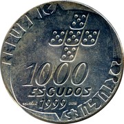 Portugal 1000 Escudos 25th Anniversary of the Revolution of April 25 1999 KM# 715 REPUBLICA PORTUGUESA 1000 ESCUDOS 1999 AURÉLIO INCM coin obverse Portugal 1000 Escudos 25th Anniversary of the Revolution of April 25 1999 KM# 715 REPUBLICA PORTUGUESA 1000 ESCUDOS 1999 AURÉLIO INCM coin obverse