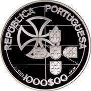 Portugal 1000 Escudos 75th Anniversary Foundation of the League of Combatants 1998 Proof KM# 714a REPUBLICA PORTUGUESA 1000$00 J.J. BRITO INCM coin obverse