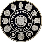 Portugal 1000 Escudos Pauliteiros Dancers 1997 Proof KM# 704a REPUBLICA PORTUGUESA 1000 ESC. coin obverse Portugal 1000 Escudos Pauliteiros Dancers 1997 Proof KM# 704a REPUBLICA PORTUGUESA 1000 ESC. coin obverse