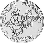 Portugal 1000 Escudos Presidency of the European Union 2000 KM# 724 REPÚBLICA PORTUGUESA J.J. BRITO 1000$00 INCM coin obverse Portugal 1000 Escudos Presidency of the European Union 2000 KM# 724 REPÚBLICA PORTUGUESA J.J. BRITO 1000$00 INCM coin obverse