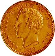 Portugal 1000 Reis Luis I Pattern 1879  LUDOVICUS I PORT ET ALG REX 1879 coin obverse Portugal 1000 Reis Luis I Pattern 1879  LUDOVICUS I PORT ET ALG REX 1879 coin obverse